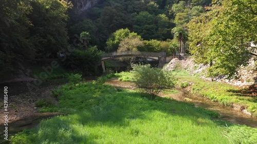 Shallow river and beautiful little bridge, Psyrtskha, Abkhazia