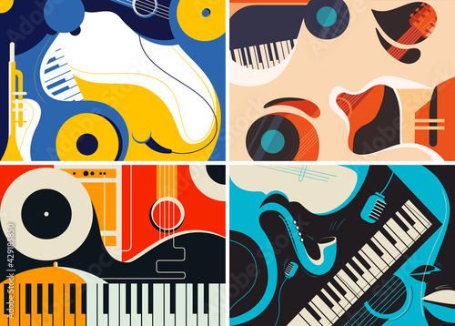 Collection of jazz banners. Flyer templates in flat design.