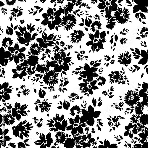 Hand painted black and white botanical illustration seamless patterns. Textile print, fabric swatch, wrapping paper.