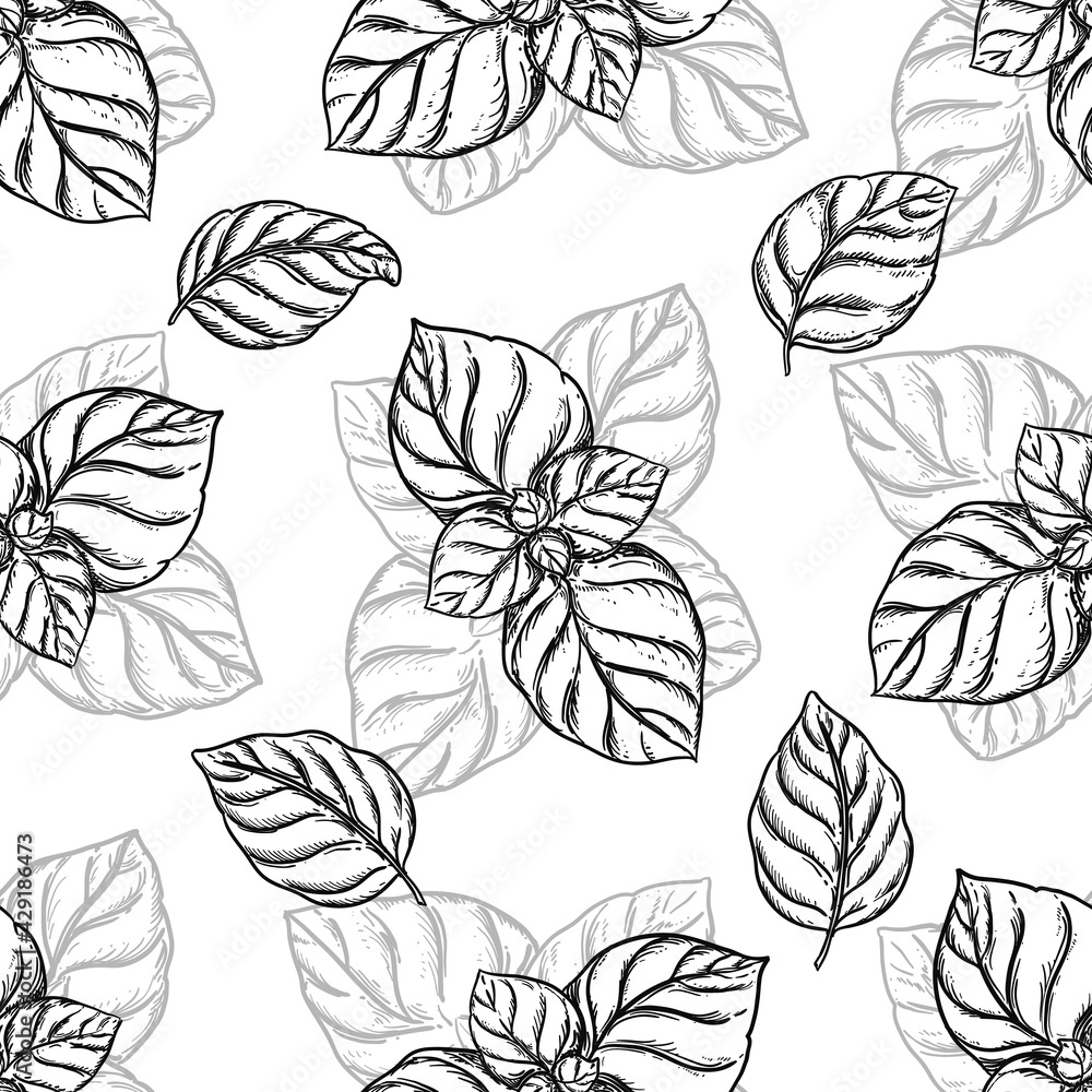 Hand drawn seamless pattern black and white of blossom dogrose flower, currant, plant, leaf. Vector illustration. Elements in graphic style label, sticker, menu, package. Hand drawn seamless pattern black and white of blossom dogrose flower, currant, plant, leaf. Vector illustration. Elements in graphic style label, sticker, menu, package.