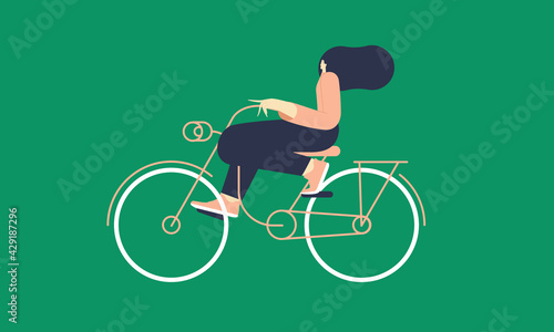 Summer collection. Active cartoon person cycling on bike. Vector illustration flat design. Use in Web Project and Applications.