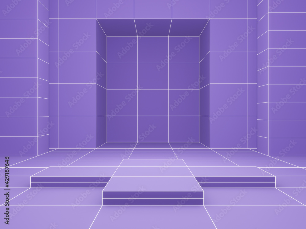 3D rendering. Purple geometric grid product stand mockup. 3D rendering. Purple geometric grid product stand mockup.