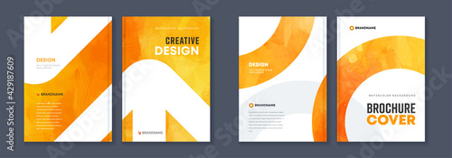 Watercolor booklet brochure colourful abstract cover template bundle set with yellow background