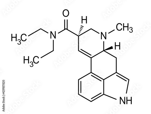 Lsd molecule, chemical formula vector illustration photo
