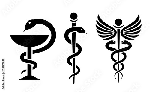 Foto Medical snake vector icon, caduceus logo