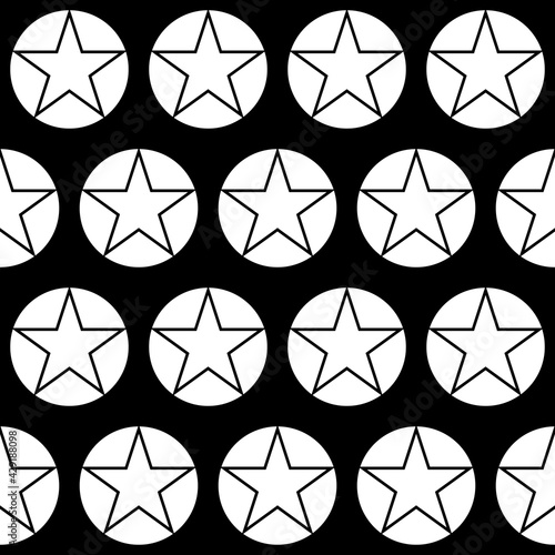 Stars in circles ornament. Vector same pattern.