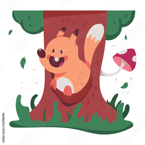 Squirrel in tree hollow vector cartoon illustration isolated on a white background.