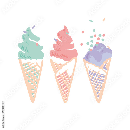 Eiscremeillustration in den Pastellfarben, isolierte Elemente