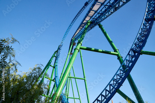 Roller coaster Ride against blue sky in a nice day.