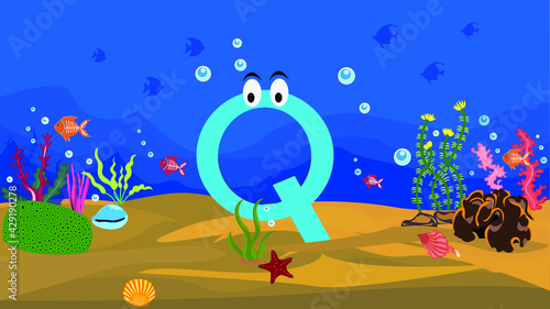 Cartoon Illustration of funny capital letter with colourful background 