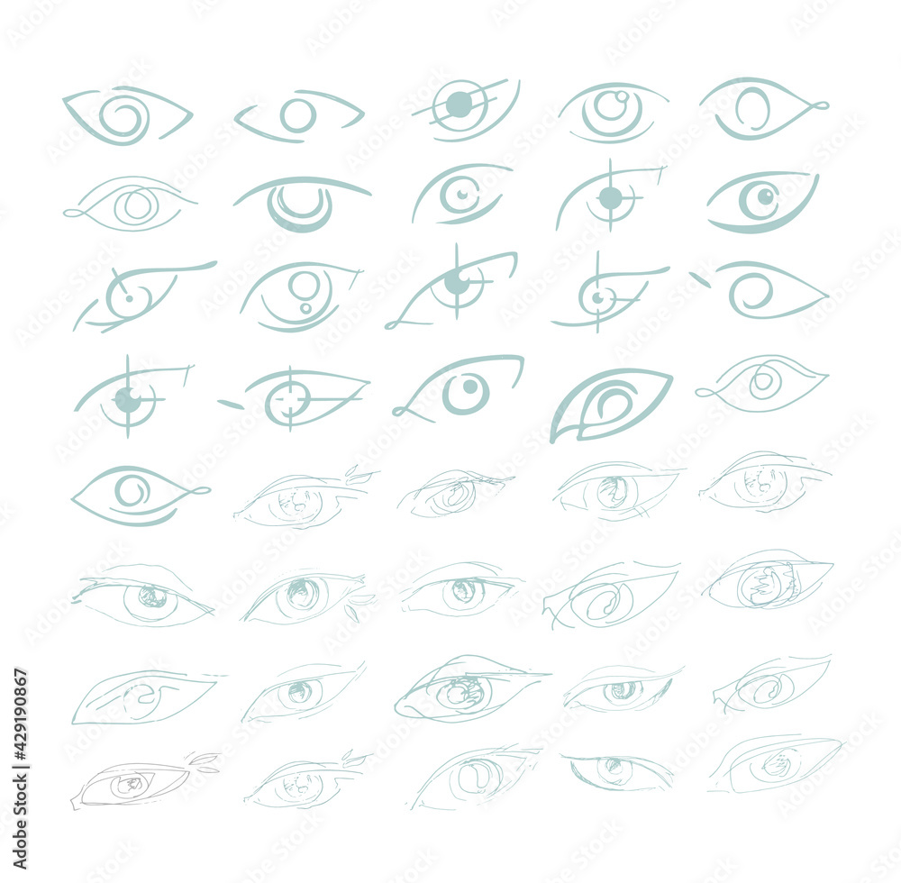 Mega set - cute hand drawn doodle sketch eye. Eye brush set.