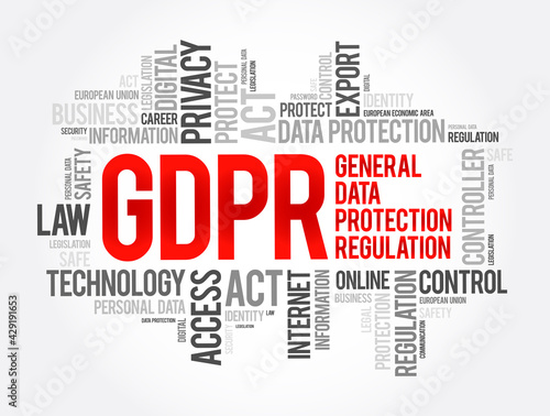 GDPR - General Data Protection Regulation word cloud collage, technology concept background