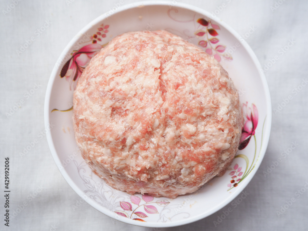 top view of raw minced pork top view of raw minced pork