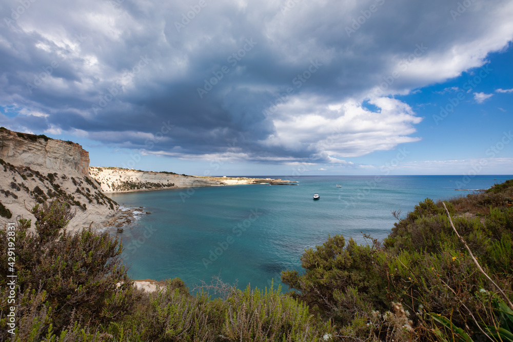 Tropical Bay on Malta Gozo Island. tropical holiday background