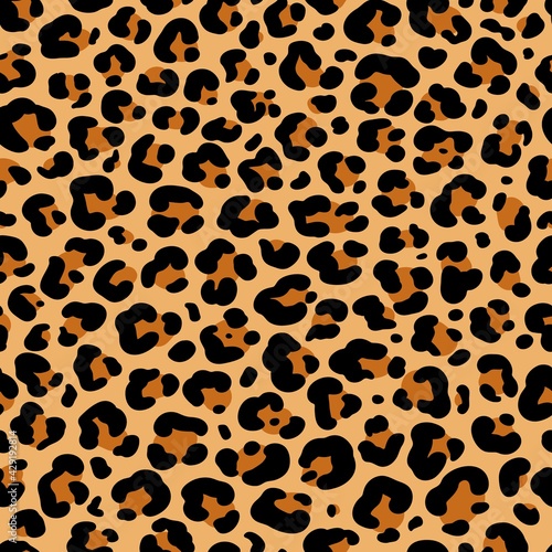 Vector abstract seamless pattern of leopard or ounce predatory print. Modern animal fur fashion background. Realistic Leopard colorful print. Exotic wild animal skin pattern for textile, decor.
