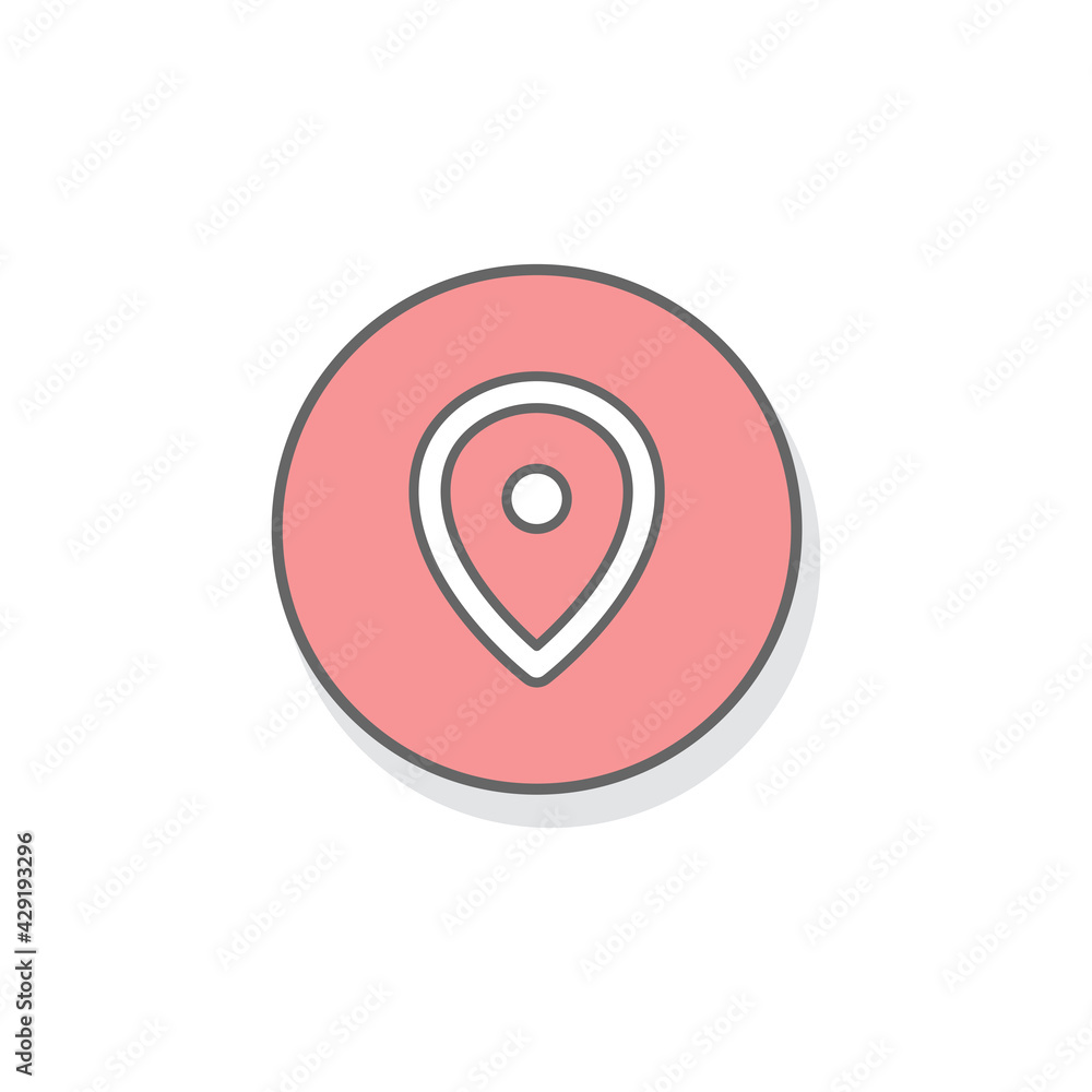Red location button vector icon isolated on white background. Navigation symbol modern, simple, vector, icon for website design, mobile app, ui. Vector Illustration Red location button vector icon isolated on white background. Navigation symbol modern, simple, vector, icon for website design, mobile app, ui. Vector Illustration