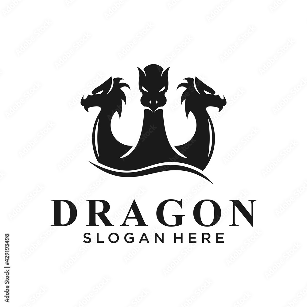 three head dragon logo design illustration Stock Vector | Adobe Stock