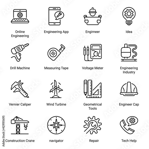 Engineering Outline Icons - Stroked, Vectors