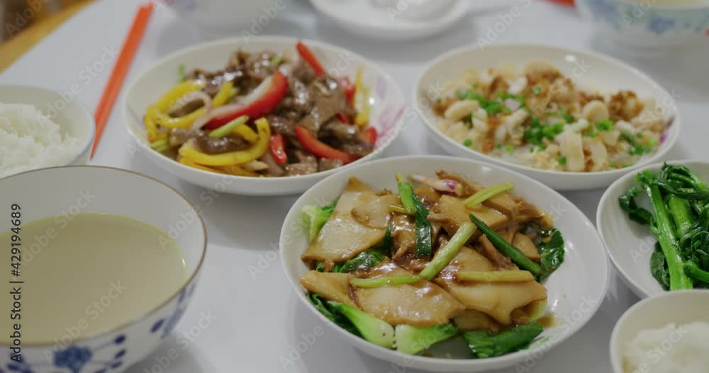 Homemade dinner with Hong Kong style dishes Homemade dinner with Hong Kong style dishes