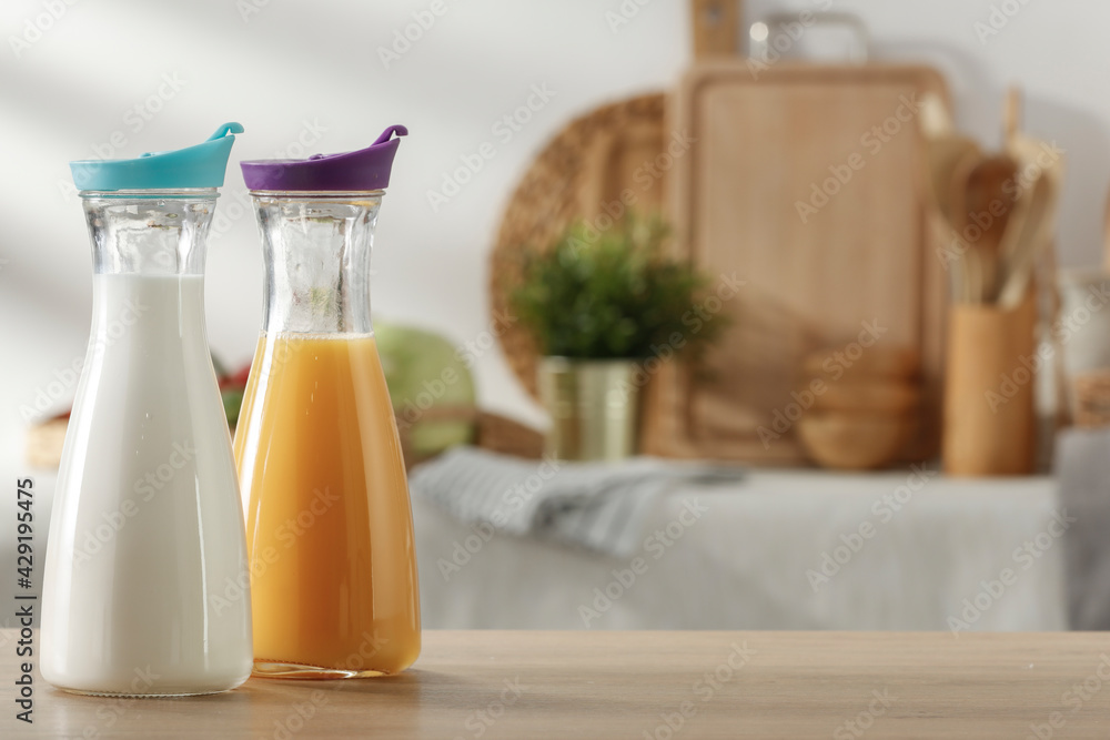 Fresh milk on the kitchen table in a beautiful morning and spring sunshine Fresh milk on the kitchen table in a beautiful morning and spring sunshine