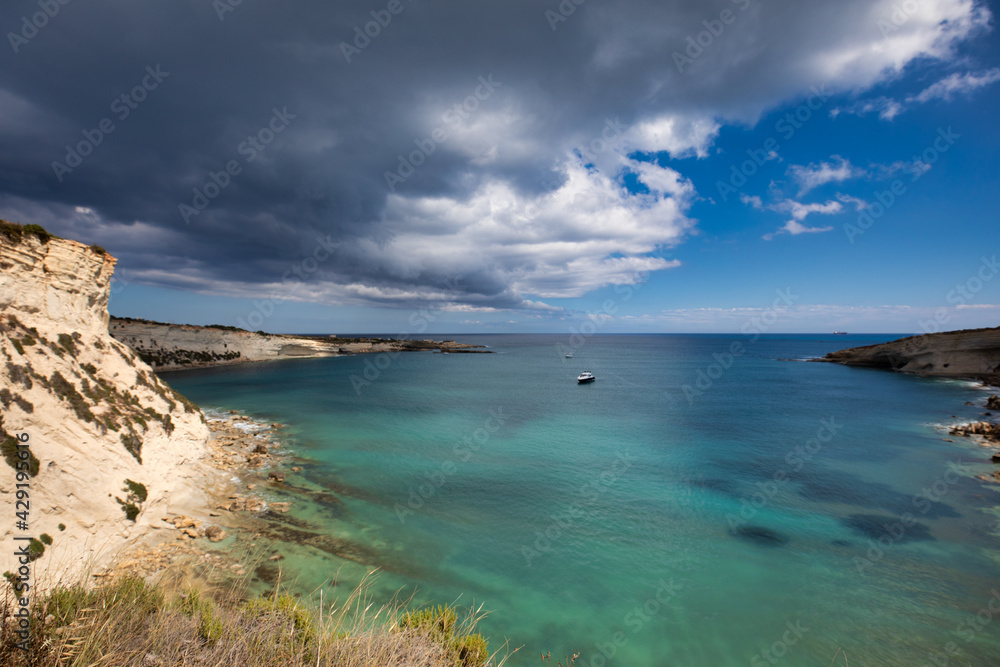 Tropical Bay on Malta Gozo Island. tropical holiday background