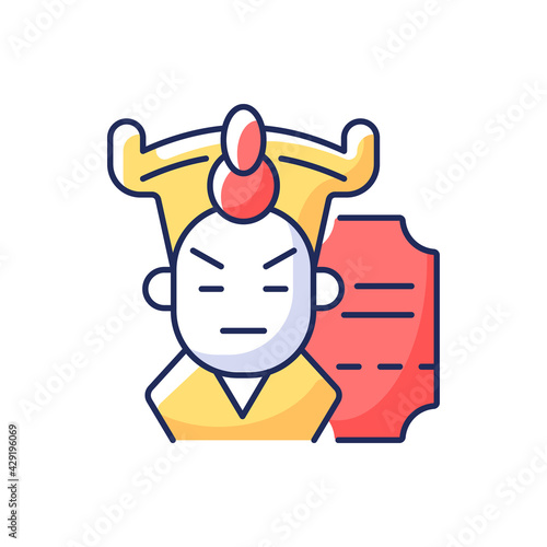 Chinese opera RGB color icon. Traditional cantonese performative art. Classical asian theater in Beijing. Hong Kong music show. Actor of ethnic, folk show. Isolated vector illustration