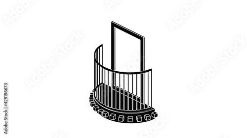 One door balcony icon animation isometric black object on white background photo