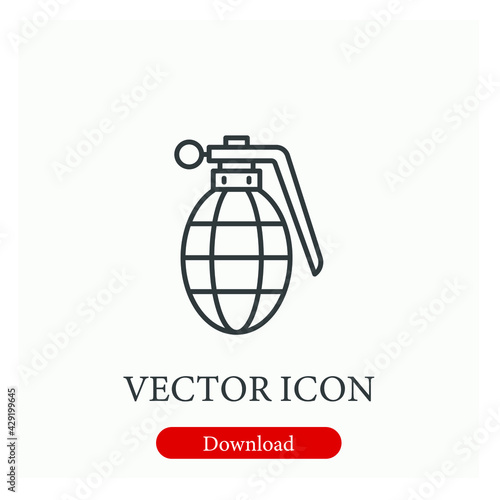 Hand grenade vector icon. Editable stroke. Linear style sign for use on web design and mobile apps, logo. Symbol illustration. Pixel vector graphics - Vector