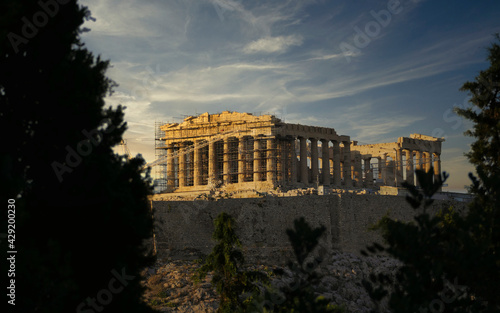 dramatic sky over Athens Greece  Parthenon ancient temple scenic view