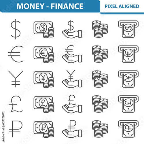 Money - Finance - Dollar, Euro, Yen, Yuan, Rouble, Ruble, Pound Icons