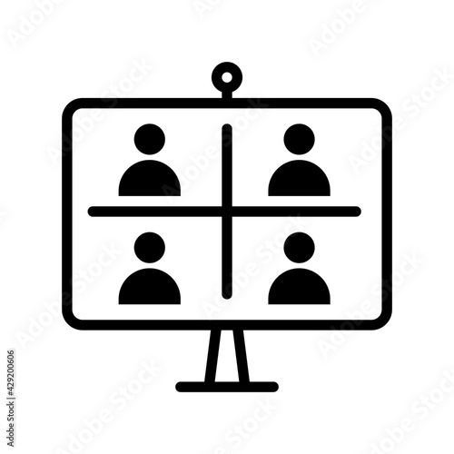 Video Call flat line icon. Vector outline illustration of Online meeting icons, work form home, social distancing, video conference. Black color thin linear sign for store, can be used in logo,  web