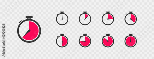 Stopwatch icon set. Timer in flat style. Vector