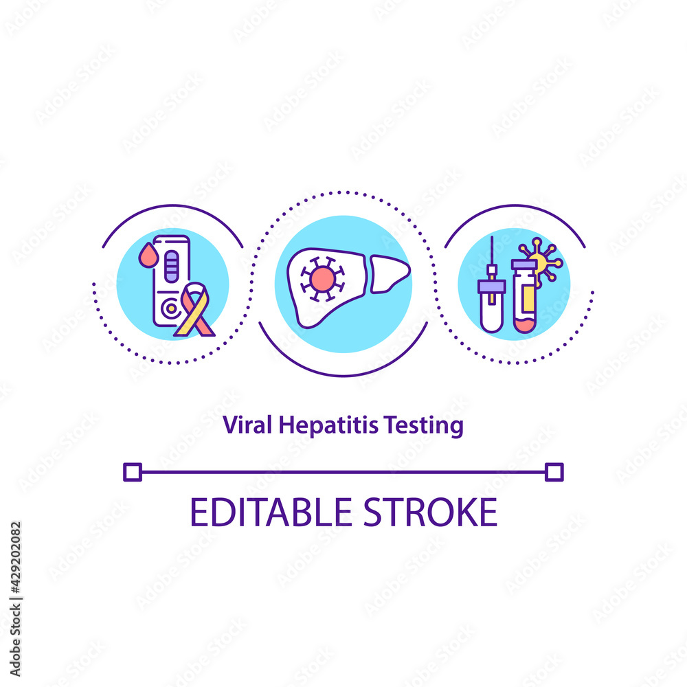 Viral hepatitis testing concept icon. Blood tests idea thin line illustration. Hepatitis screening. Promoting acute disease awareness. Vector isolated outline RGB color drawing. Editable stroke Viral hepatitis testing concept icon. Blood tests idea thin line illustration. Hepatitis screening. Promoting acute disease awareness. Vector isolated outline RGB color drawing. Editable stroke