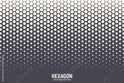 Hexagonal Halftone Texture Vector Geometric Technology Abstract Background. Half Tone Hexagon Retro Colored Pattern. Minimal 80s Style Dynamic Tech Structure Wallpaper