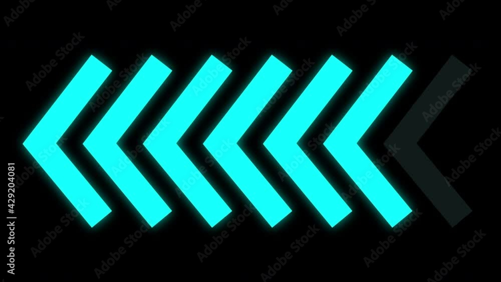 Moving and Blinking Butted Arrow Direction with Neon Glow LED Style Animation on Black Background Moving and Blinking Butted Arrow Direction with Neon Glow LED Style Animation on Black Background