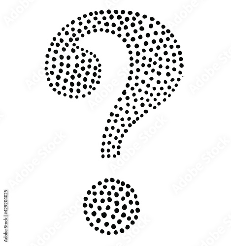 A hand-drawn question mark made up of dots in a doodle style. Sketch style icon. Isolated on white background