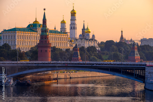 Moscow Kremlin, Kremlin Embankment and Moscow River in Moscow, Russia. Architecture and landmark of Moscow