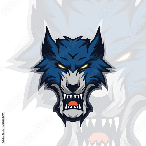 Modern Illustration Vector Blue wolf logo for a sport team