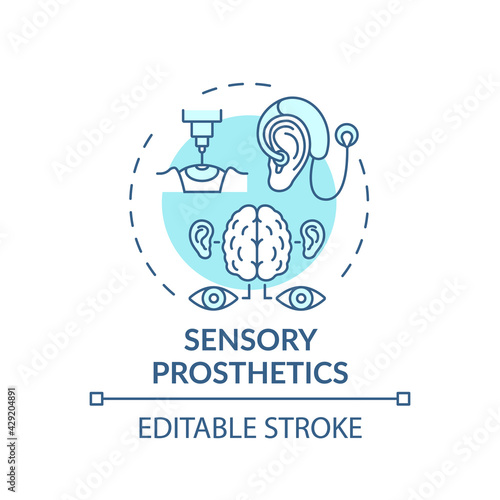 Sensory prosthetics concept icon. Rehabilitation engineering application idea thin line illustration. Peripheral nerve stimulation. Vector isolated outline RGB color drawing. Editable stroke