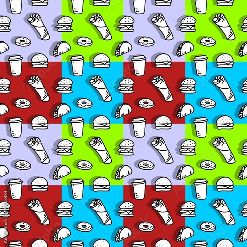 seamless vector texture fast food burgers doner kebab coffee