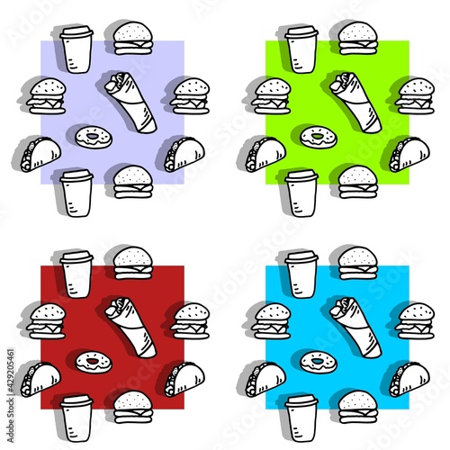 seamless vector texture fast food burgers doner kebab coffee