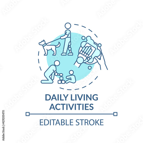 Daily living activities concept icon. Upper-limb prostheses task idea thin line illustration. Domestic chores, household maintenance. Vector isolated outline RGB color drawing. Editable stroke