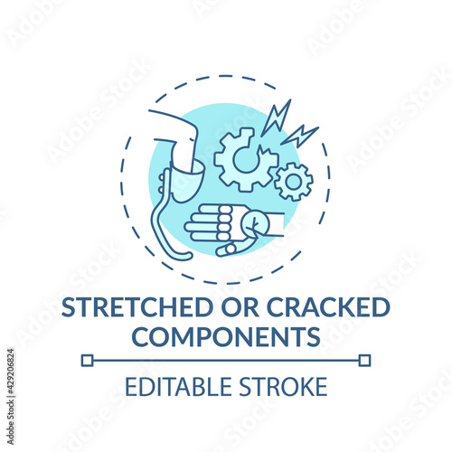 Stretched and cracked components concept icon. Prosthesis replacement idea thin line illustration. Providing greater safety, stability. Vector isolated outline RGB color drawing. Editable stroke