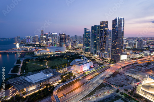 Aerial twilight Downtown Miami cityscape © Felix Mizioznikov