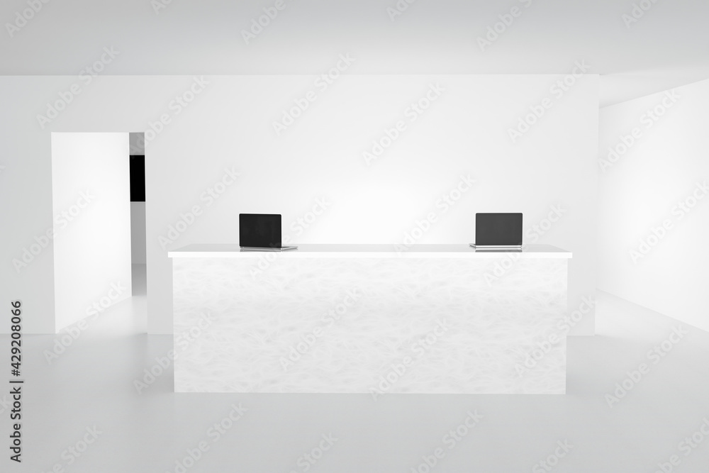 Background with empty reception desk in a office. 3D render. Background with empty reception desk in a office. 3D render.