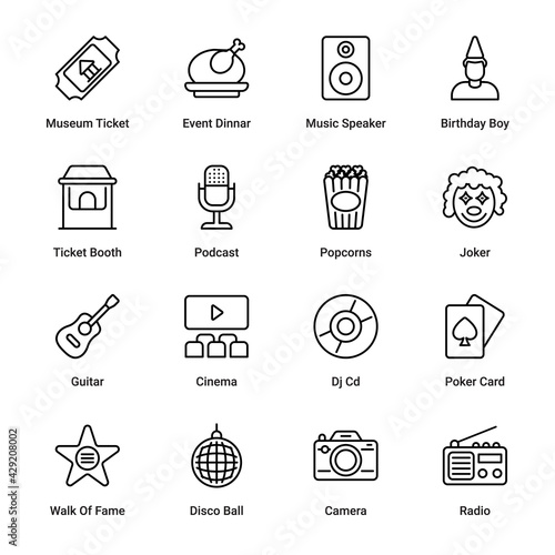 Events and Entertainment Outline Icons - Stroked, Vectors