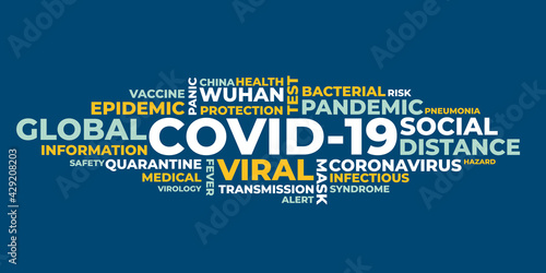 COVID-19 word cloud isolated. Vector illustration.