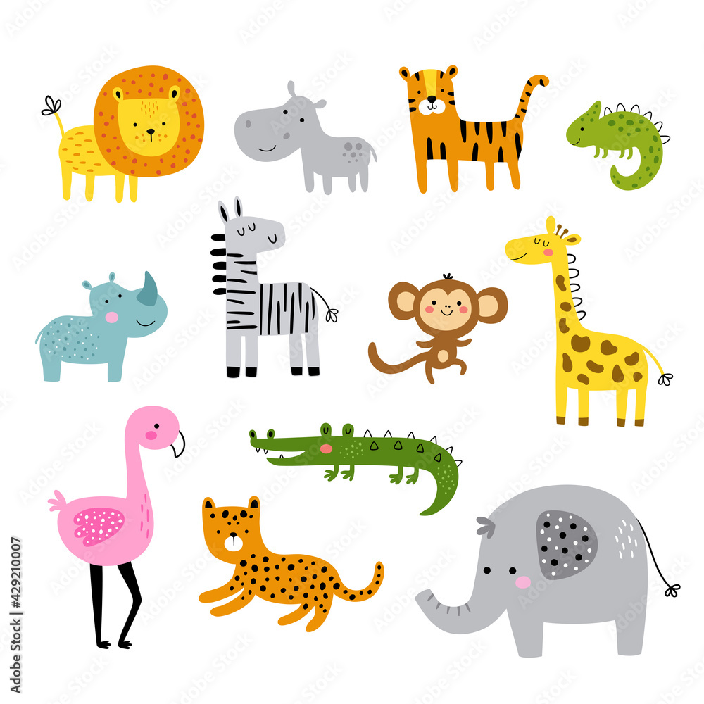 Obraz premium vector set of funny cute african animals