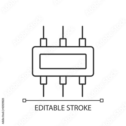Connector linear icon. Electromechanical device used to join conductors and create circuit. Thin line customizable illustration. Contour symbol. Vector isolated outline drawing. Editable stroke photo
