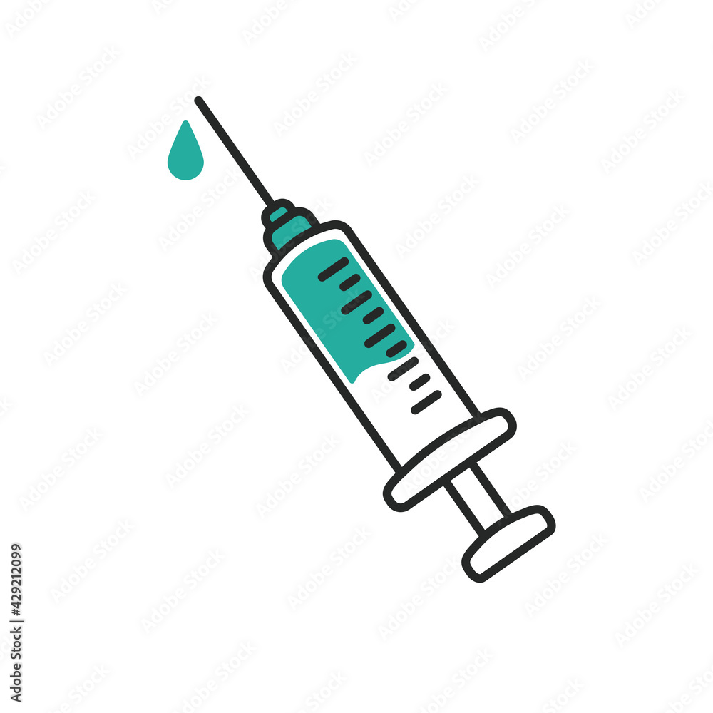 Syringe vector Vaccination concept against covid-19 isolated on background.